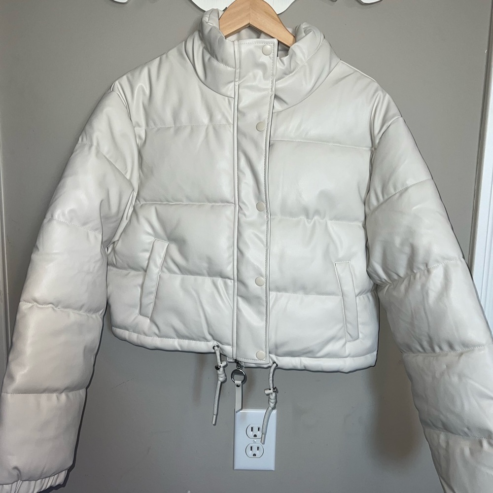 SOLD Love Tree Faux Leather Cropped Puffer Jacket